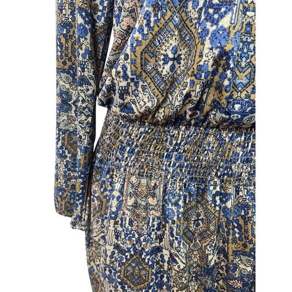 Juniper Blu Women's Boho Printed Long Sleeve Dress With Tie Neck & Elastic Waist - Picture 5 of 7
